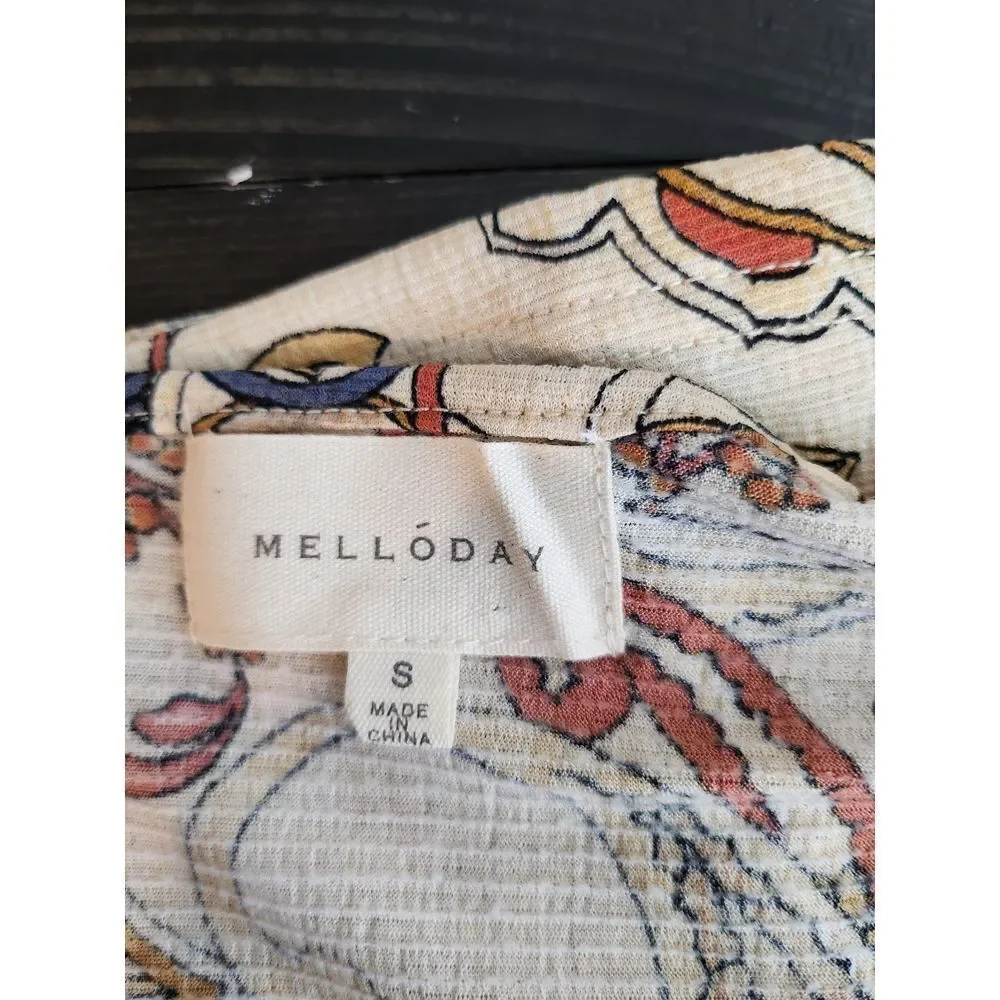 Melloday Anthropologie Mini Dress Paisley Small‎ Boho Style Long sleeve popover